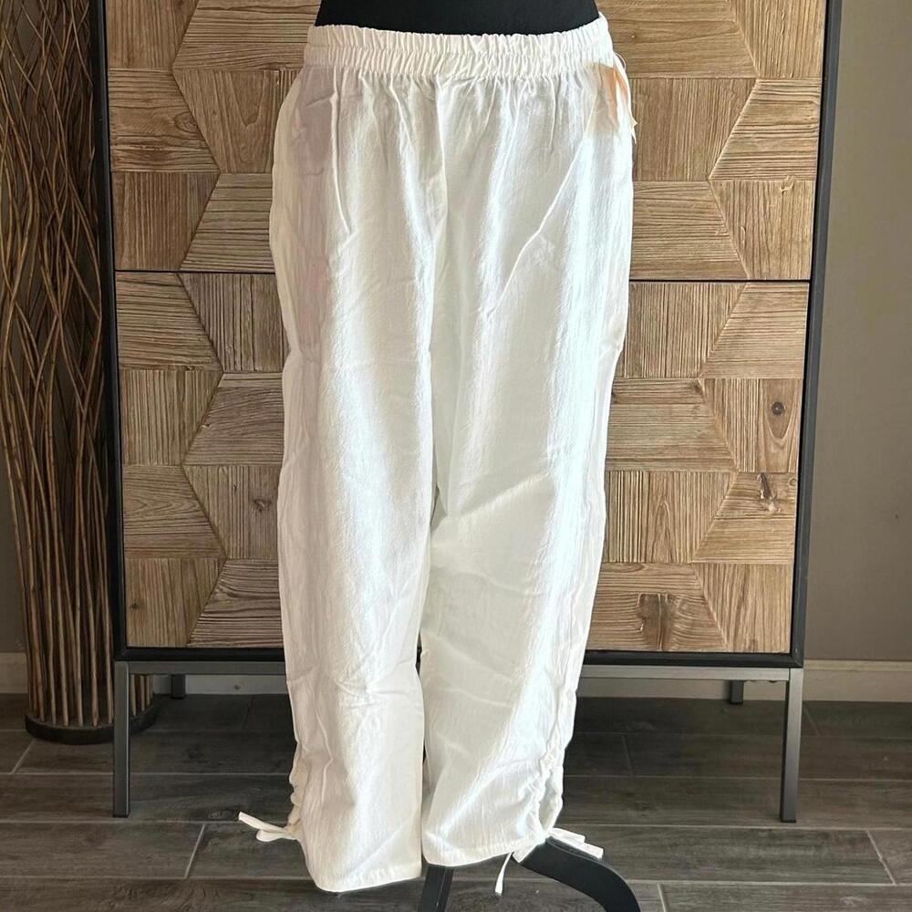 NWT B'Gauze White Pants Size 2 L/XL Cinched Hem Fairy